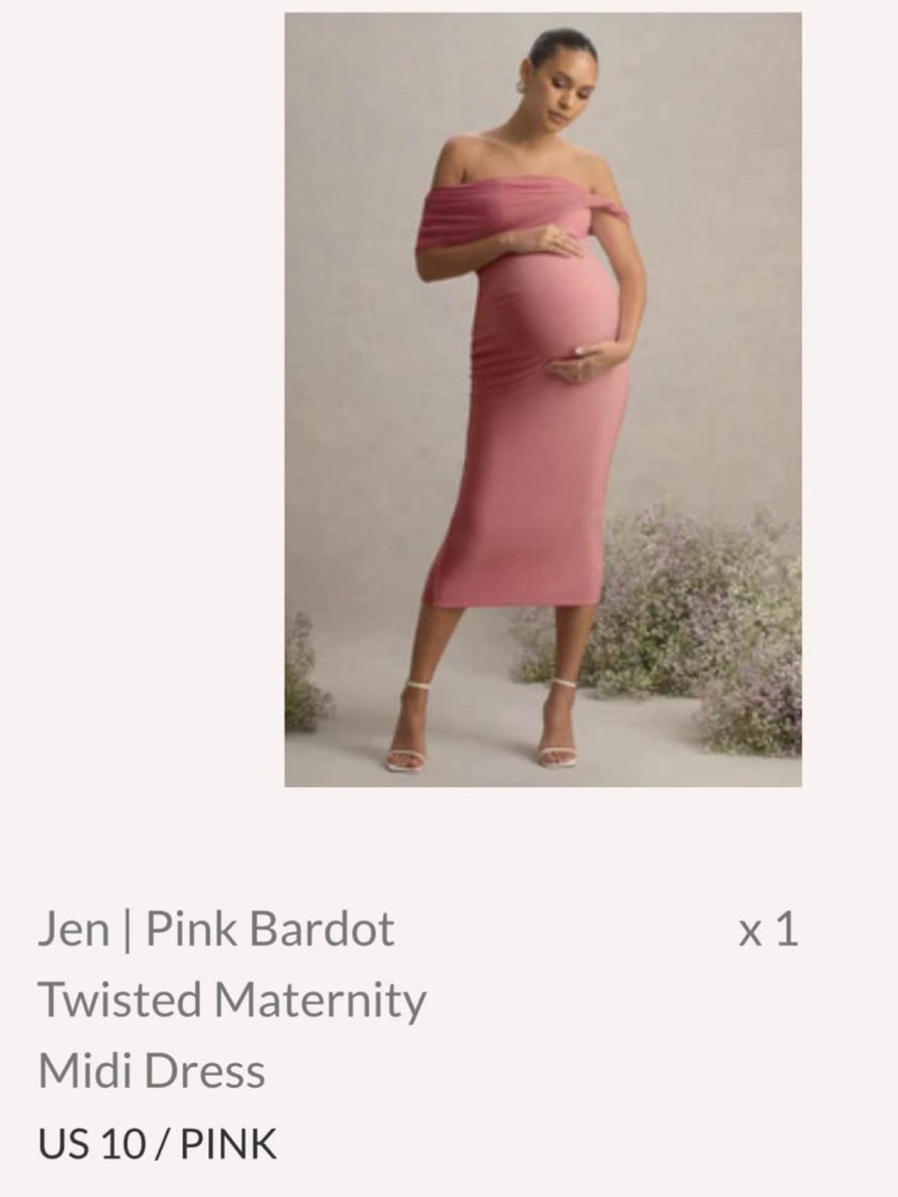 Club L London Pink Bardot Twisted Maternity Midi Dress
